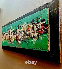Mid Century Modern 1960s Signed Original Oil on Board Horizontal Abstract