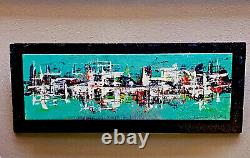 Mid Century Modern 1960s Signed Original Oil on Board Horizontal Abstract