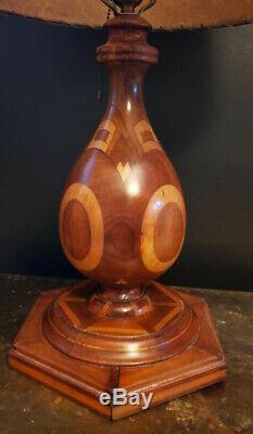 Mid Century Modern One Of A Kind Wood Marquetry Lamp With Fiberglass Shade