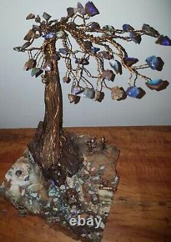 Miniature Light Up Opal Tree Mining Scene Squatting Miner Souvenir One of A Kind