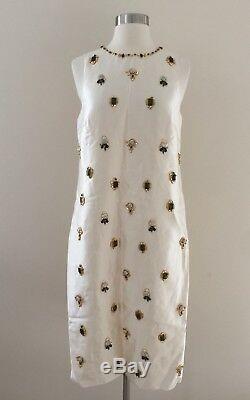 New Jcrew Collection Jewel Embellished Shift Dress Ivory 6 Rare! One Of A Kind