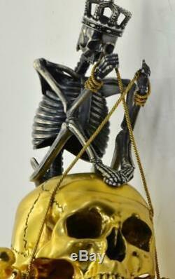 ONE OF A KIND Antique French Verge Fusee CALENDAR Memento Mori Skull desk clock