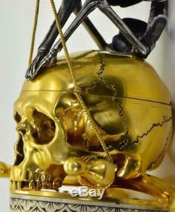 ONE OF A KIND Antique French Verge Fusee CALENDAR Memento Mori Skull desk clock