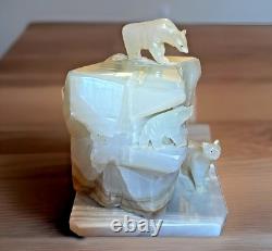 ONE OF A KIND! Carved Onyx Polar Bears & Iceberg Vintage Lamp HEAVY! Ja