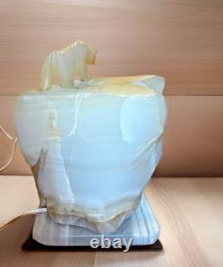ONE OF A KIND! Carved Onyx Polar Bears & Iceberg Vintage Lamp HEAVY! Ja