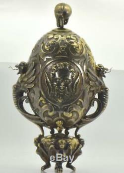 ONE OF A KIND French Gothic gild silver Memento Mori Skull&Grotesque Fusee Clock