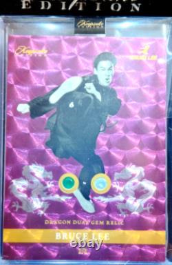 ONE OF A KIND KEEPSAKE BRUCE LEE 50th EDITION PURPLE DRAGON DUAL GEM RELIC #1/1