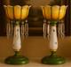 One Of A Kind Pair Of Victorian H/p Bumble Bee Figural Luster Vases W Prisms