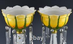 ONE OF A KIND PAIR OF VICTORIAN H/P BUMBLE BEE FIGURAL LUSTER VASES w PRISMS