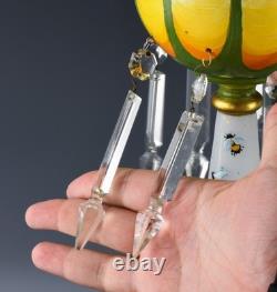 ONE OF A KIND PAIR OF VICTORIAN H/P BUMBLE BEE FIGURAL LUSTER VASES w PRISMS