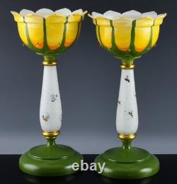 ONE OF A KIND PAIR OF VICTORIAN H/P BUMBLE BEE FIGURAL LUSTER VASES w PRISMS