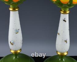 ONE OF A KIND PAIR OF VICTORIAN H/P BUMBLE BEE FIGURAL LUSTER VASES w PRISMS