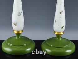 ONE OF A KIND PAIR OF VICTORIAN H/P BUMBLE BEE FIGURAL LUSTER VASES w PRISMS