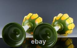 ONE OF A KIND PAIR OF VICTORIAN H/P BUMBLE BEE FIGURAL LUSTER VASES w PRISMS