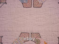 ONE OF A KIND PATTERN EMBROIDERED AND PIECED / APPLIQUE ANTIQUE QUILT 30s/40s