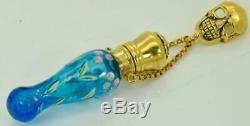 ONE OF A KIND Victorian Blue glass Poison bottle. Gold plated Skull cap c1860's