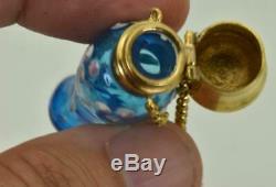 ONE OF A KIND Victorian Blue glass Poison bottle. Gold plated Skull cap c1860's