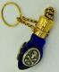 One Of A Kind Victorian Cobalt Blue Poison Triangle Bottle. Gold Plated Skull Cap