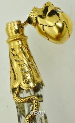 ONE OF A KIND Victorian crystal, 18k gold&Diamonds Poison bottle. Skull cap. UNIQUE