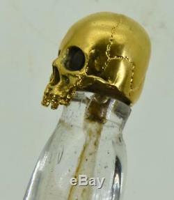 ONE OF A KIND Victorian hand cut mountain crystal Poison bottle. Skull cap. UNIQUE
