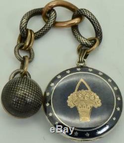 ONE OF A KIND WWII MEMENTO MORI SKULL silver, gold&niello pocket watch locket fob