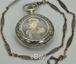 ONE OF A KIND WWI Bulgarian Military Officer's silver&niello watch. Award by King