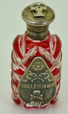 ONE OF A KIND antique Victorian Cranberry Red crystal&silver Poison bottle