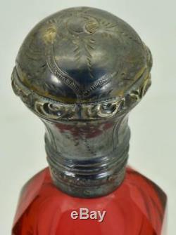 ONE OF A KIND antique Victorian Cranberry Red crystal&silver Poison bottle c1850