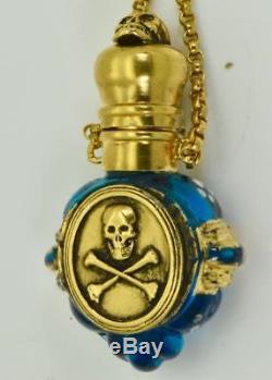 ONE OF A KIND important antique Victorian Blue Murano Glass SKULL Poison bottle