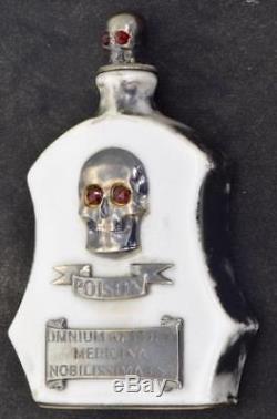 ONE OF A KIND important antique Victorian Opaline Glass SKULL Poison bottle