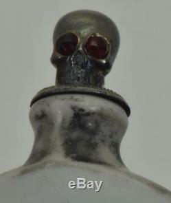 ONE OF A KIND important antique Victorian Opaline Glass SKULL Poison bottle