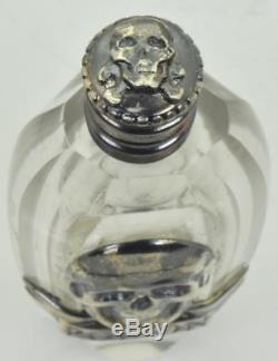 ONE OF A KIND important antique Victorian Skull silver&crystal Poison bottle