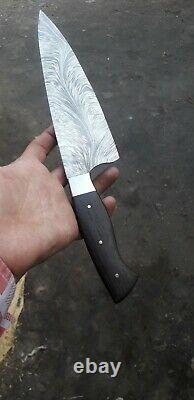 ONE OF KIND DAMASCUS STEEL CUSTOM HAND MADE FEATHER PATTERN KNIFE 13 Wengie
