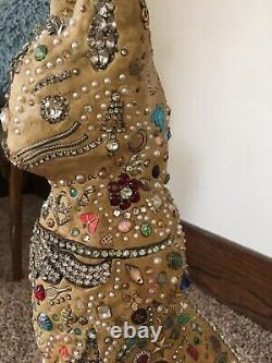 ONE of a KIND Vintage Bedazzled Cat Statue, Folk Art
