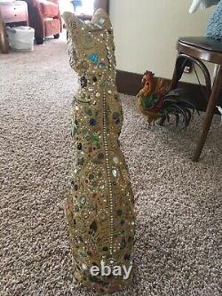 ONE of a KIND Vintage Bedazzled Cat Statue, Folk Art