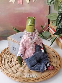 OOAK Art Doll Frog Handmade Artist Collectible Doll NatalitaArt Toad Froggy