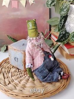 OOAK Art Doll Frog Handmade Artist Collectible Doll NatalitaArt Toad Froggy