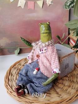 OOAK Art Doll Frog Handmade Artist Collectible Doll NatalitaArt Toad Froggy