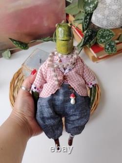 OOAK Art Doll Frog Handmade Artist Collectible Doll NatalitaArt Toad Froggy
