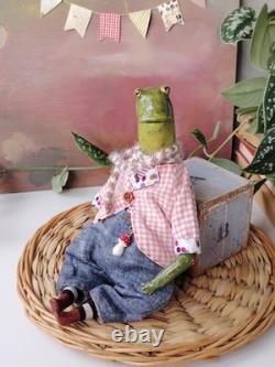OOAK Art Doll Frog Handmade Artist Collectible Doll NatalitaArt Toad Froggy