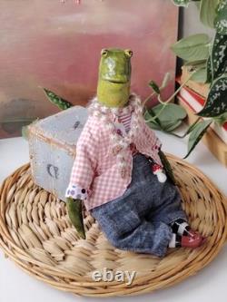 OOAK Art Doll Frog Handmade Artist Collectible Doll NatalitaArt Toad Froggy