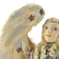 OOAK Mixed Media Art Doll PETER WOLF Guardian Angel Hand Sculpted Real Feathers