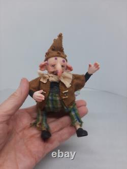 Old Elf and Old Dog Handmade collectible doll with movable head, arms and legs