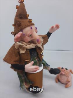 Old Elf and Old Dog Handmade collectible doll with movable head, arms and legs