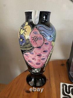One Of A Kind Art Deco Helen Slater Zager Ceramic Vase, Brightly Colored Birds