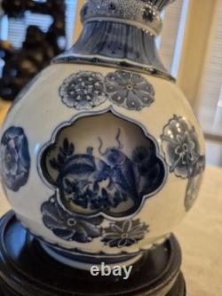 One Of A Kind Blue China Ceramic With base And Top Revolving Showcasing fishes