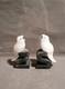 One Of A Kind Carved Stone S Shaped Black & White Bird Bookends Signed By Maker