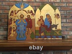 One Of A Kind Coptic Christian Diptych Wood Painting Hand Painted Magdy William