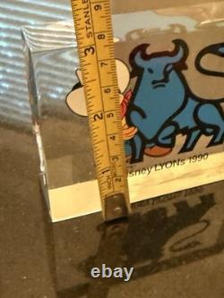 One Of A Kind! Disney LYONS, MICKEY MOUSE MERRILL LYNCH BULL Acrylic Paperweight