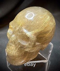 One Of A Kind Golden Rutile Skull Carving 247 Grams